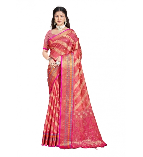 Generic Women's Silk Woven Design Saree With Unstitched Blouse 5.5Mtr (Pink)