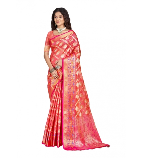 Generic Women's Silk Woven Design Saree With Unstitched Blouse 5.5Mtr (Pink)
