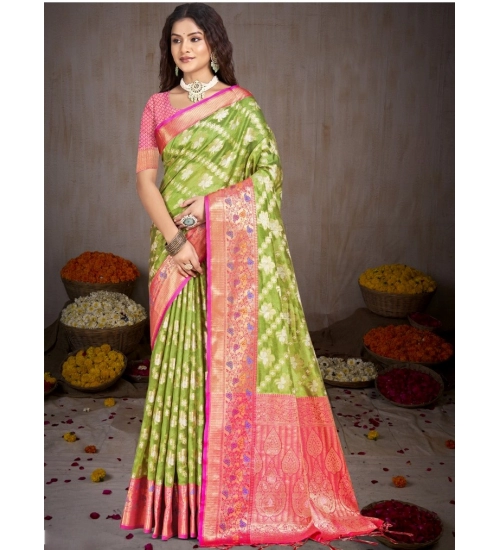 Generic Women's Silk Woven Design Saree With Unstitched Blouse 5.5Mtr (Green)