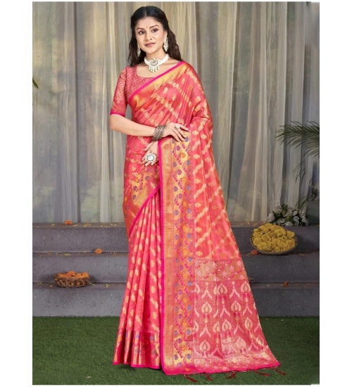 Generic Women's Silk Woven Design Saree With Unstitched Blouse 5.5Mtr (Pink)
