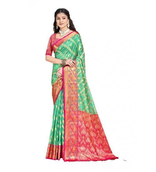 Generic Women's Silk Woven Design Saree With Unstitched Blouse 5.5Mtr (Green)