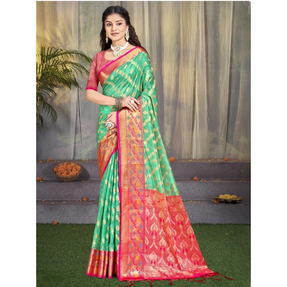 Generic Women's Silk Woven Design Saree With Unstitched Blouse 5.5Mtr (Green)