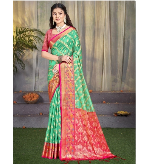 Generic Women's Silk Woven Design Saree With Unstitched Blouse 5.5Mtr (Green)