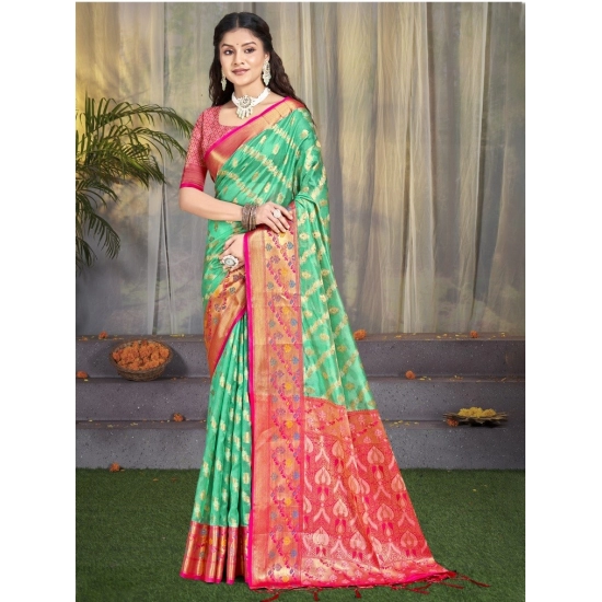 Generic Women's Silk Woven Design Saree With Unstitched Blouse 5.5Mtr (Green)