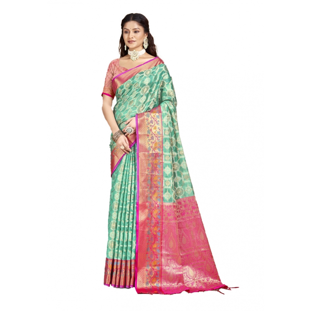 Generic Women's Silk Woven Design Saree With Unstitched Blouse 5.5Mtr (Green)