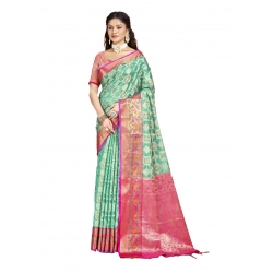 Generic Women's Silk Woven Design Saree With Unstitched Blouse 5.5Mtr (Green)
