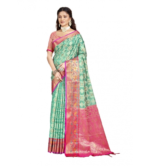 Generic Women's Silk Woven Design Saree With Unstitched Blouse 5.5Mtr (Green)