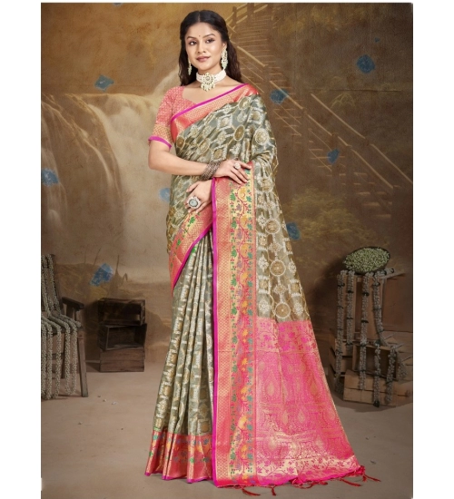 Generic Women's Silk Woven Design Saree With Unstitched Blouse 5.5Mtr (Grey)