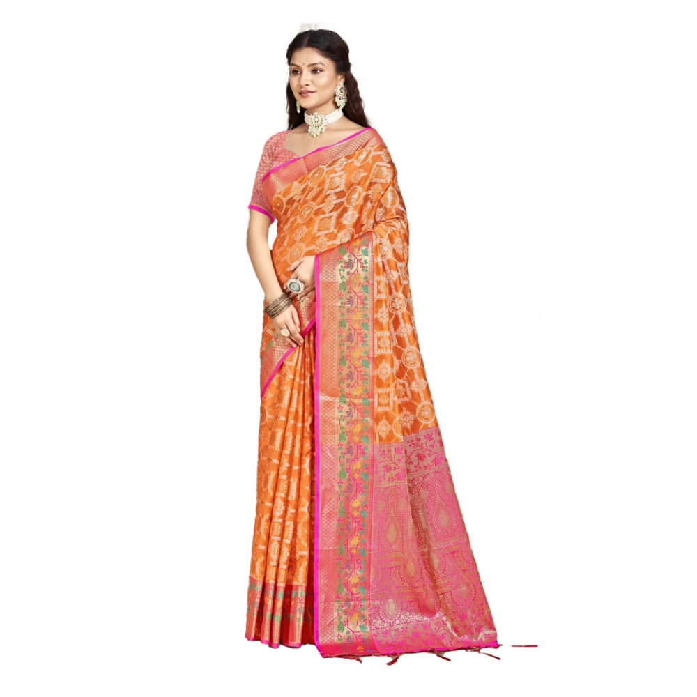 Generic Women's Silk Woven Design Saree With Unstitched Blouse 5.5Mtr (Multicolor)