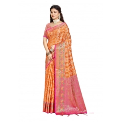 Generic Women's Silk Woven Design Saree With Unstitched Blouse 5.5Mtr (Multicolor)
