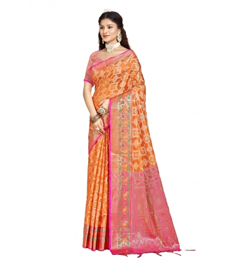 Generic Women's Silk Woven Design Saree With Unstitched Blouse 5.5Mtr (Multicolor)