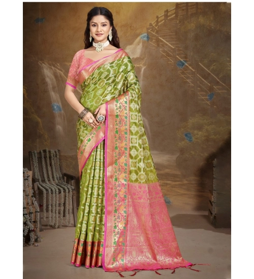 Generic Women's Silk Woven Design Saree With Unstitched Blouse 5.5Mtr (Green)