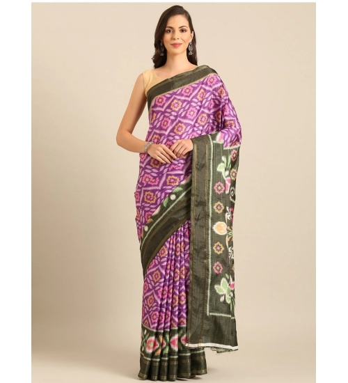 Generic Women's Cotton Printed Saree With Unstitched Blouse 5.5Mtr (Purple)