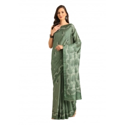 Generic Women's Cotton Printed Saree With Unstitched Blouse 5.5Mtr (Green)