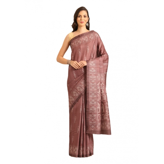 Generic Women's Cotton Printed Saree With Unstitched Blouse 5.5Mtr (OnionPink)