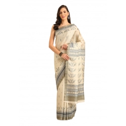 Generic Women's Cotton Printed Saree With Unstitched Blouse 5.5Mtr (Cream)