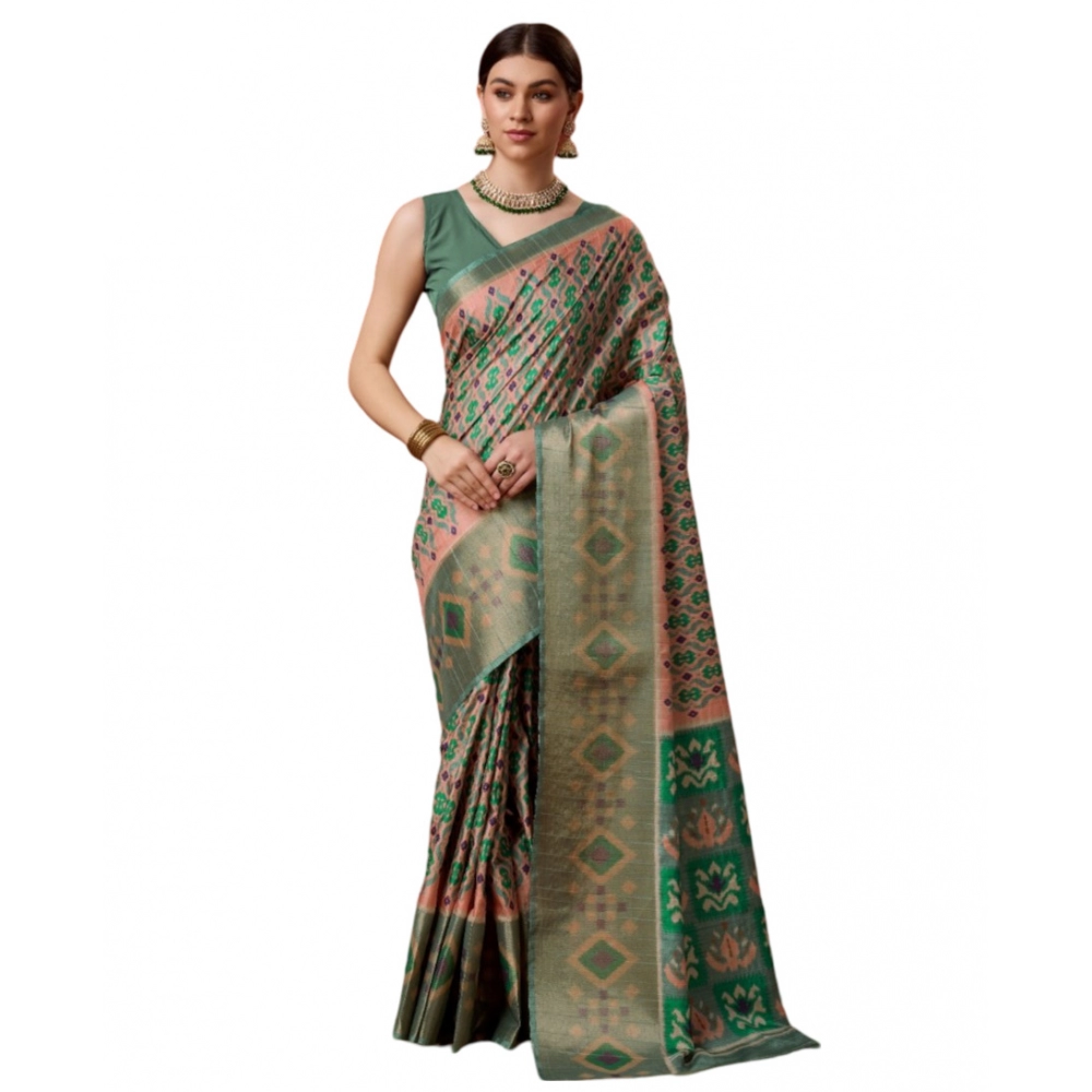 Generic Women's Cotton Printed Saree With Unstitched Blouse 5.5Mtr (Green)