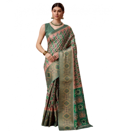 Generic Women's Cotton Printed Saree With Unstitched Blouse 5.5Mtr (Green)