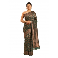 Generic Women's Cotton Woven Design Saree With Unstitched Blouse 5.5Mtr (Green)