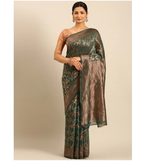 Generic Women's Cotton Woven Design Saree With Unstitched Blouse 5.5Mtr (Green)