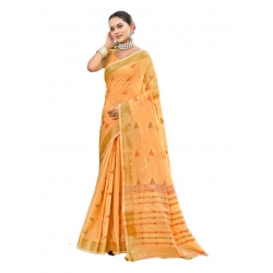 Generic Women's Cotton Printed Saree With Unstitched Blouse 5.5Mtr (Orange)