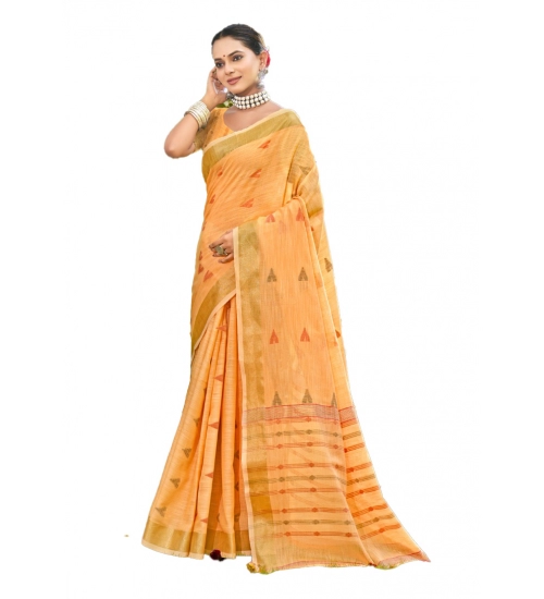 Generic Women's Cotton Printed Saree With Unstitched Blouse 5.5Mtr (Orange)