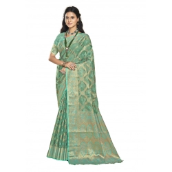 Generic Women's Organza Woven Design Saree With Unstitched Blouse 5.5Mtr (Green)