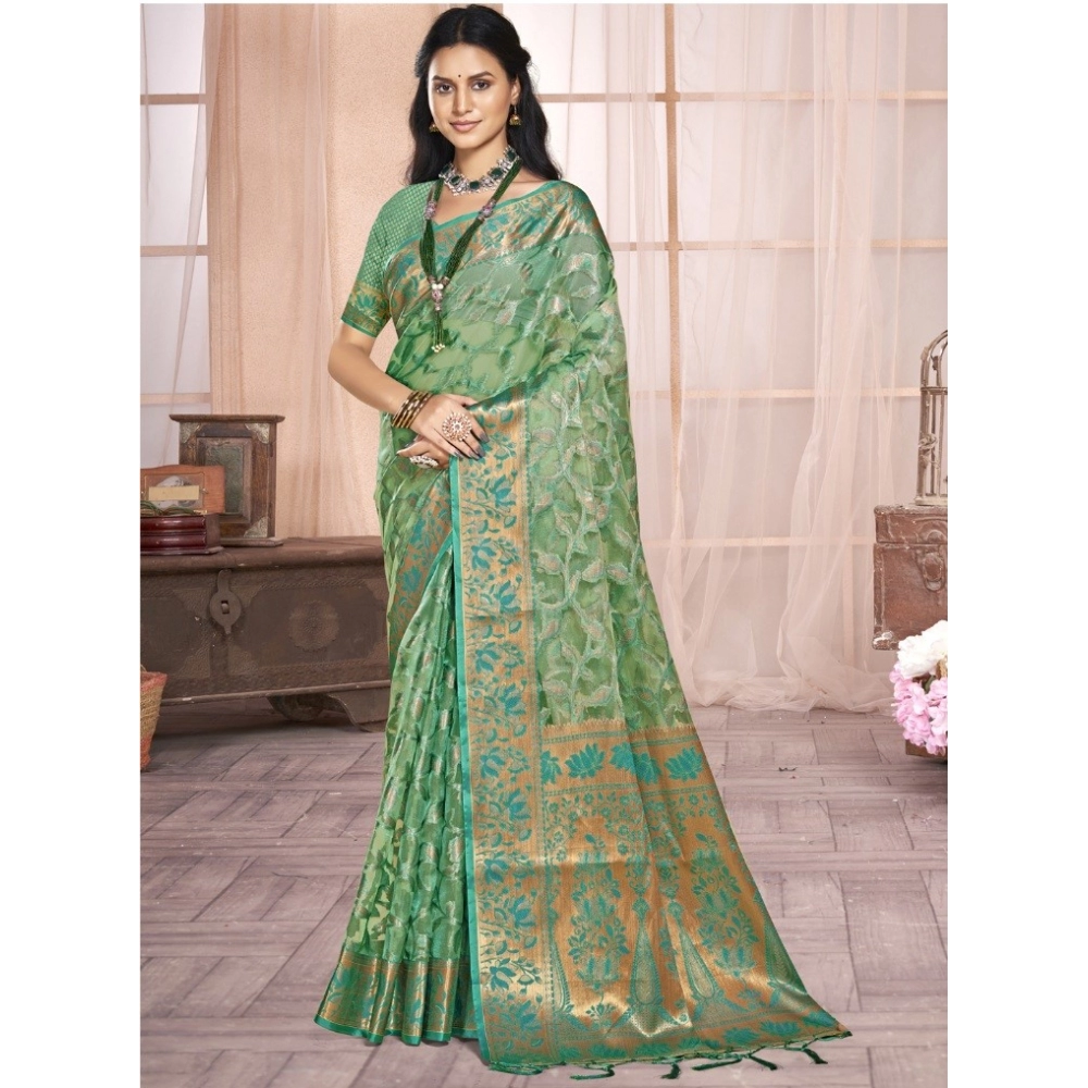 Generic Women's Organza Woven Design Saree With Unstitched Blouse 5.5Mtr (Green) Generic Women's Organza Woven Design Saree With Unstitched Blouse 5.5Mtr (Green)