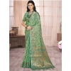 Generic Women's Organza Woven Design Saree With Unstitched Blouse 5.5Mtr (Green)