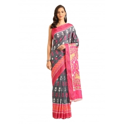 Generic Women's Cotton Printed Saree With Unstitched Blouse 5.5Mtr (Grey-Pink)