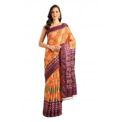 Generic Women's Cotton Printed Saree With Unstitched Blouse 5.5Mtr (Orange)