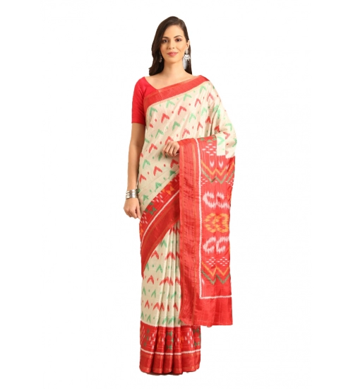 Generic Women's Cotton Printed Saree With Unstitched Blouse 5.5Mtr (Off-white)