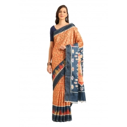 Generic Women's Cotton Printed Saree With Unstitched Blouse 5.5Mtr (Mustard)