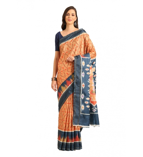 Generic Women's Cotton Printed Saree With Unstitched Blouse 5.5Mtr (Mustard)