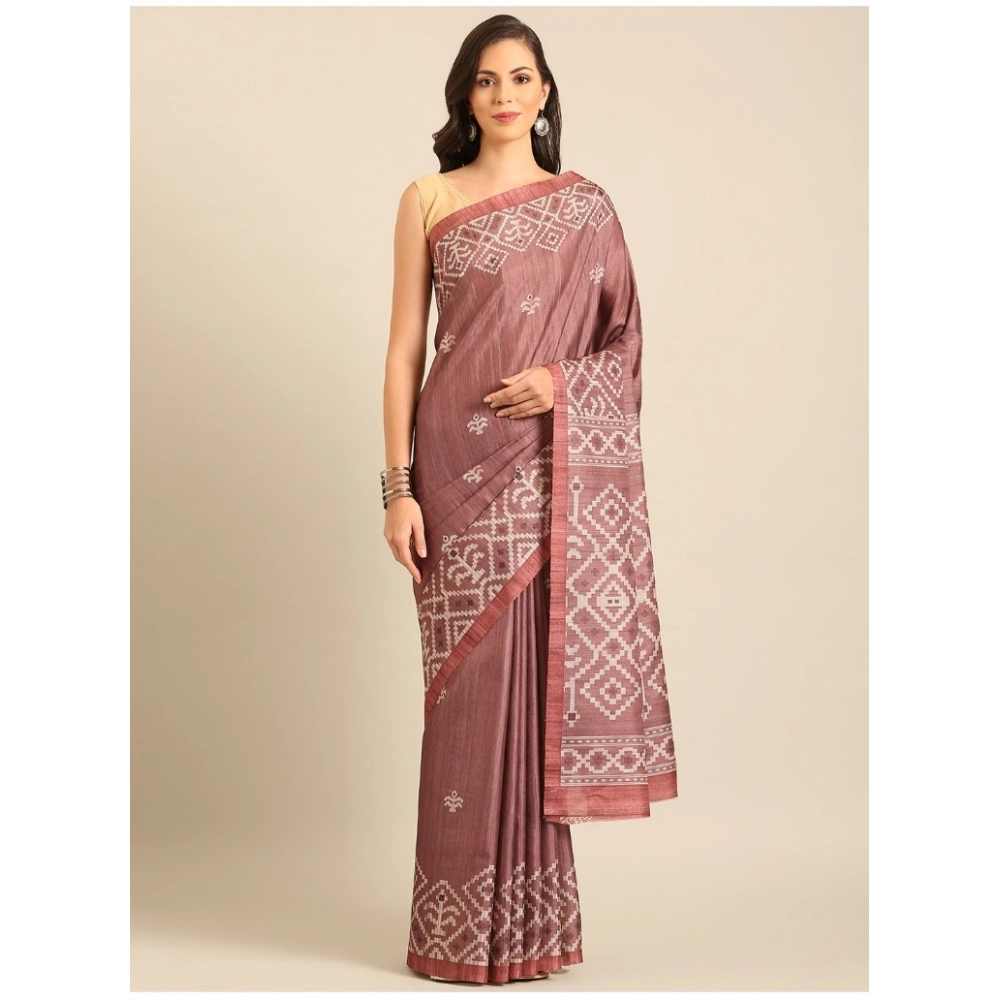 Generic Women's Cotton Printed Saree With Unstitched Blouse 5.5Mtr (OnionPink)