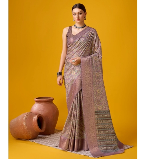 Generic Women's Cotton Printed Saree With Unstitched Blouse 5.5Mtr (Purple)