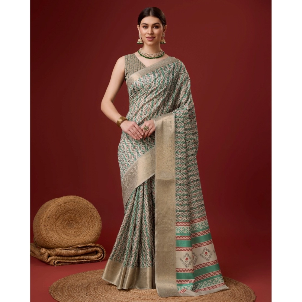 Generic Women's Cotton Printed Saree With Unstitched Blouse 5.5Mtr (Turquoise) Generic Women's Cotton Printed Saree With Unstitched Blouse 5.5Mtr (Turquoise)