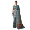 Generic Women's Cotton Printed Saree With Unstitched Blouse 5.5Mtr (Blue)