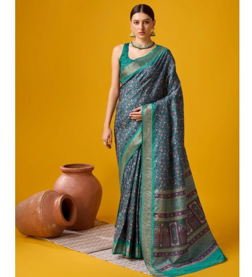 Generic Women's Cotton Printed Saree With Unstitched Blouse 5.5Mtr (Green)