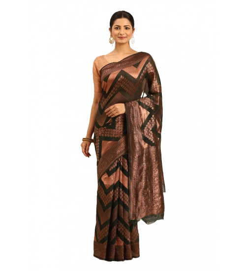 Generic Women's Cotton Woven Design Saree With Unstitched Blouse 5.5Mtr (Green)