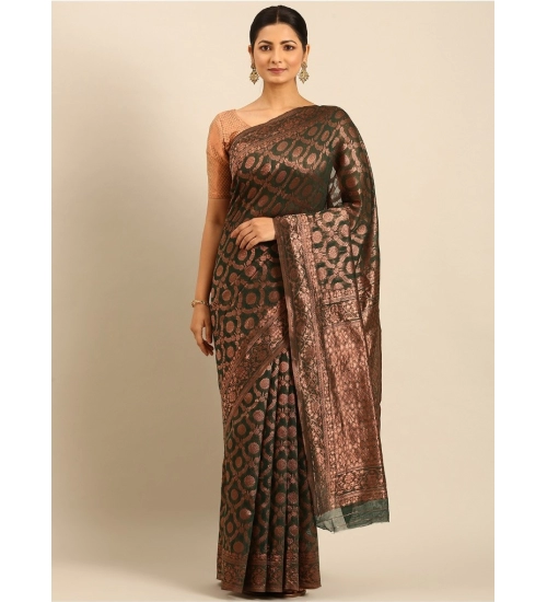 Generic Women's Cotton Woven Design Saree With Unstitched Blouse 5.5Mtr (Green)