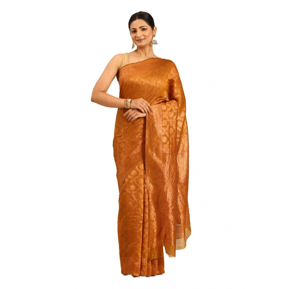 Generic Women's Cotton Woven Design Saree With Unstitched Blouse 5.5Mtr (Mustard)