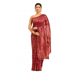 Generic Women's Cotton Woven Design Saree With Unstitched Blouse 5.5Mtr (Magenta)