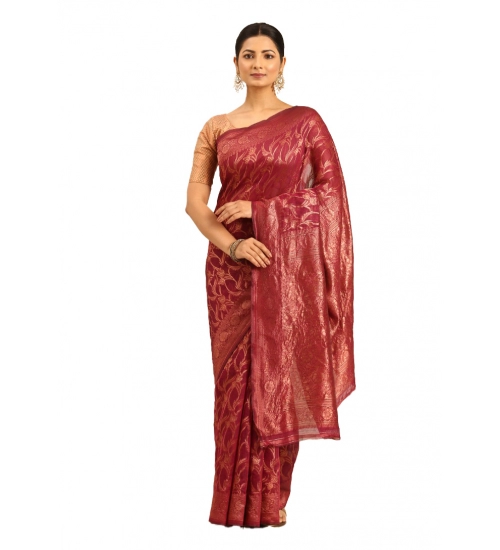 Generic Women's Cotton Woven Design Saree With Unstitched Blouse 5.5Mtr (Magenta)