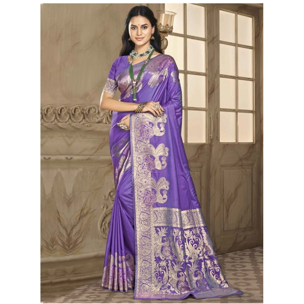 Generic Women's Silk Woven Design Saree With Unstitched Blouse 5.5Mtr (Lavender)