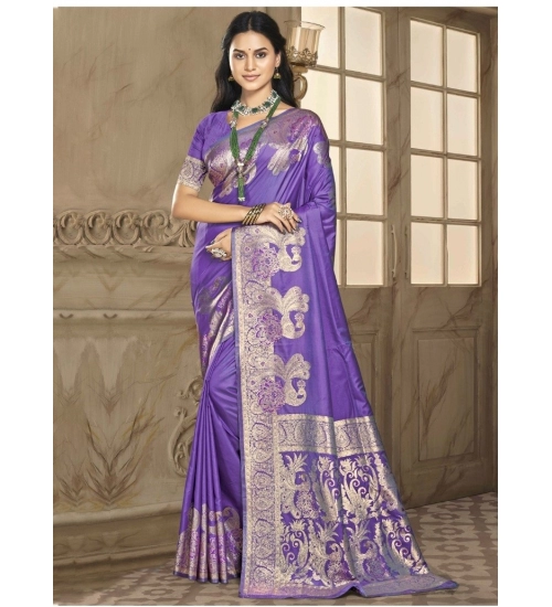 Generic Women's Silk Woven Design Saree With Unstitched Blouse 5.5Mtr (Lavender)
