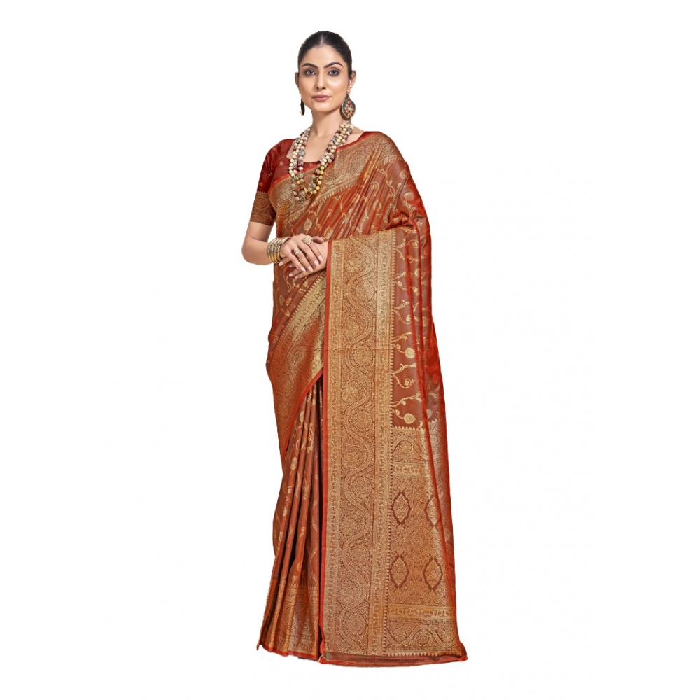 Generic Women's Silk Printed Saree With Unstitched Blouse 5.5Mtr (Red)