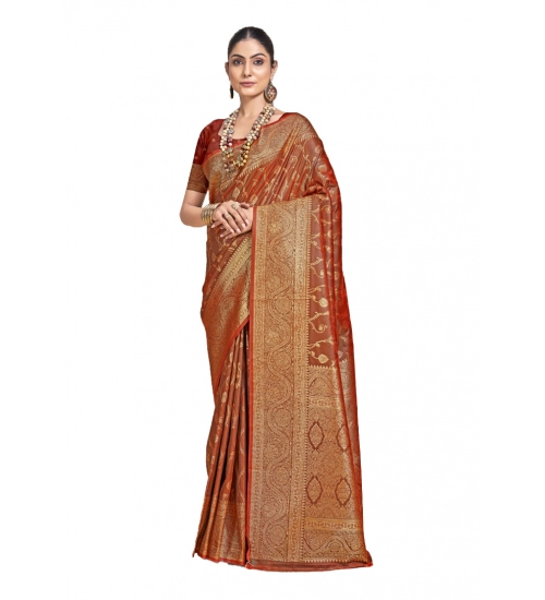 Generic Women's Silk Printed Saree With Unstitched Blouse 5.5Mtr (Red)