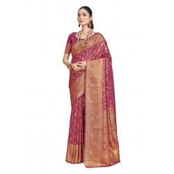 Generic Women's Silk Printed Saree With Unstitched Blouse 5.5Mtr (Pink)