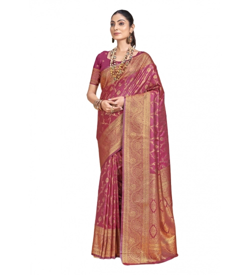 Generic Women's Silk Printed Saree With Unstitched Blouse 5.5Mtr (Pink)